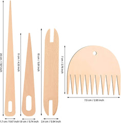 Whittlewud 12 Pieces Wood Hand Loom Stick Set, Include 5 Pieces Wood Weaving Crochet Needle with Wooden Shuttles Weaving Stick and Wood Weaving Comb for Knitted Crafts DIY