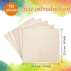 Whittlewud 4MM Thick Pack of 10 Pcs (10 x 10 Inch) Unfinished Birch wood Sheet for Crafts Blank Wood Pieces Natural Plywood Sheets for DIY Crafts
