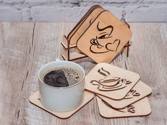 American-Elm 4mm Thick Stand with Set of 4 Coasters for Cups and Glass, Square Drink Coaster, Decorative for Home & Kitchen