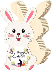 American-Elm 10 Pieces Easter Wooden Bunny Cut-Outs, Unfinished Wood Rabbit Cut-Outs, Easter Wood Bunny Slice Ornament for Easter Spring Home Decor Classroom DIY Craft