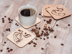 American-Elm 4mm Thick Stand with Set of 4 Coasters for Cups and Glass, Square Drink Coaster, Decorative for Home & Kitchen