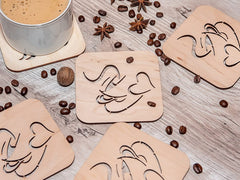 American-Elm 4mm Thick Stand with Set of 4 Coasters for Cups and Glass, Square Drink Coaster, Decorative for Home & Kitchen