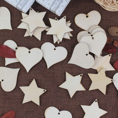Cliths Pack of 50 pcs Unfinished Wooden 1.93 Inch Heart & 1.97 Inch Star Cutouts for Art & Craft, Wooden Heart & Star Shape