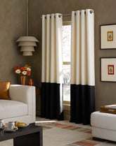American-Elm Set Of 2 Both Sided Cream, Black Room Darkening Blackout Twins Curtains