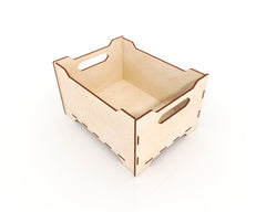 AmericanElm Pack of 2 Open Wooden Jewellery Box for Wooden Tray | Wooden Standard Square Crate with Handle Storage Box