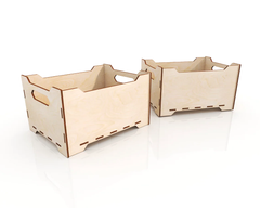 AmericanElm Pack of 2 Open Wooden Jewellery Box for Wooden Tray | Wooden Standard Square Crate with Handle Storage Box