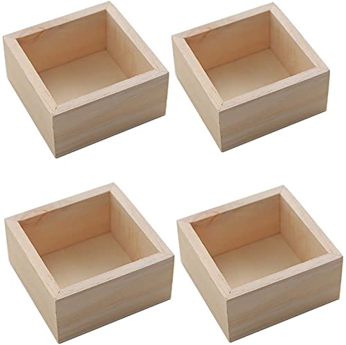 Boxes: Browse Rustic Wooden Box (3.7 x 3.7 x 2 inches) Storage Organizer  Craft Box for Collectibles Home Venue Décor.(Pack of 4 Pcs)