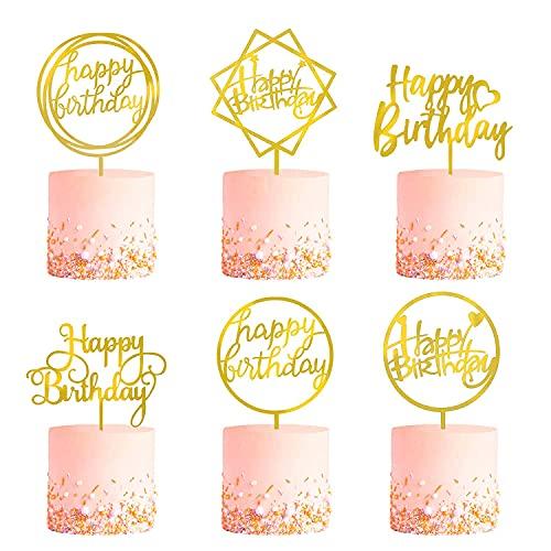 Cake Topper: Check Pack of 6 Gold Birthday Cake Topper Set, Acrylic Happy  Birthday Cake Toppers Birthday Decorations for Children or Adults. on Cliths