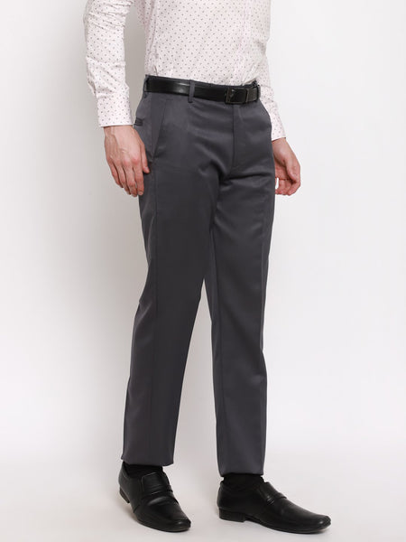 Formal Trouser: Browse Men Dark Grey Cotton Blend Formal Trouser on