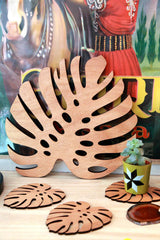 AmericanElm Wooden Placemat and Coaster for Dining table (1 Placemat 30x33 cm, 3 coaster 9x9 cm )