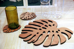 AmericanElm Wooden Placemat and Coaster for Dining table (1 Placemat 30x33 cm, 3 coaster 9x9 cm )