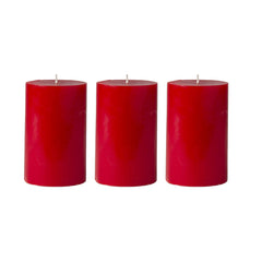 American-Elm 3 pcs Unscented 3x5 Inch Red Round Pillar Candle, Premium Wax Candles for Home Decor