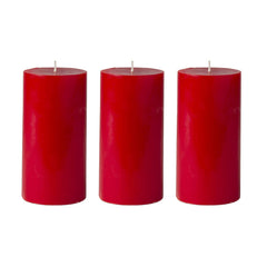 American-Elm 3 pcs Unscented 3x6 Inch Red Round Pillar Candle, Premium Wax Candles for Home Decor