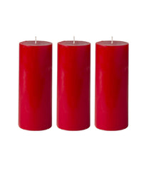 American-Elm Pack of 3 Unscented 4x10 Inch Red Round Pillar Candle, Hand Poured Premium Wax Candles for Home Decor