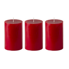 American-Elm Pack of 3 Unscented 4x6 Inch Red Round Pillar Candle, Hand Poured Premium Wax Candles for Home Décor