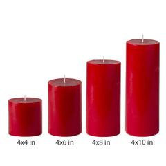 American-Elm Pack of 3 Unscented 4x8 Inch Red Round Pillar Candle, Hand Poured Premium Wax Candles for Home Decor
