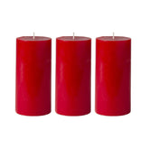 American-Elm Pack of 3 Unscented 4x8 Inch Red Round Pillar Candle, Hand Poured Premium Wax Candles for Home Decor