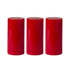 American-Elm Pack of 3 Unscented 4x8 Inch Red Round Pillar Candle, Hand Poured Premium Wax Candles for Home Decor