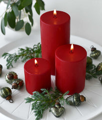 American-Elm Pack of 3 Unscented 4x8 Inch Red Round Pillar Candle, Hand Poured Premium Wax Candles for Home Decor