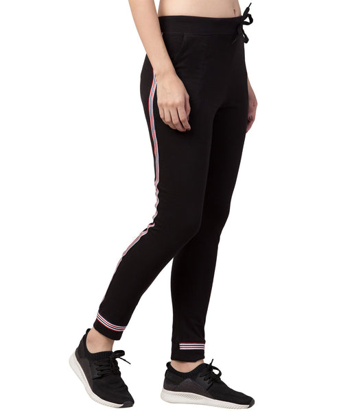 Trackpants: Check Women Black Cotton Trackpants at Cliths