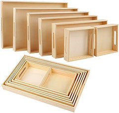 7 Pieces Wooden Nested Serving Trays Rectangular Shape
