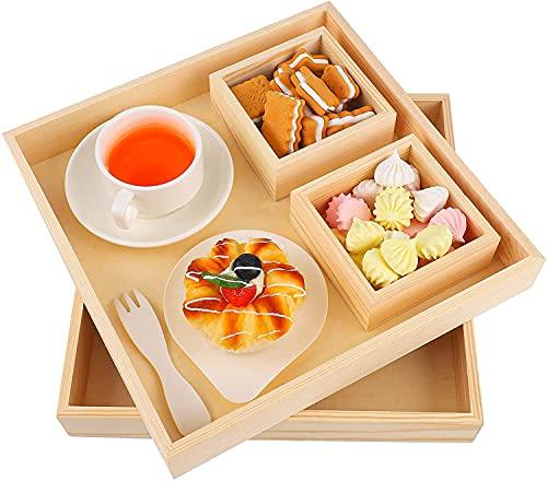 HEITICUP Wooden Serving Tray-One Piece Set of Rectangular Shape Wood Coffee  Table with Cut Out Handles, Kitchen Trays for Party, Serving Pastries