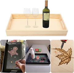 AmericanElm Set of 6 Pcs Wooden Serving Trays - Unfinished Wooden Decorative Trays with Handles