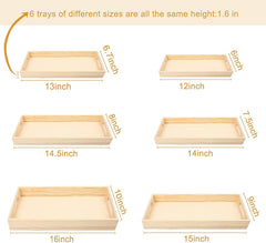 AmericanElm Set of 6 Pcs Wooden Serving Trays - Unfinished Wooden Decorative Trays with Handles
