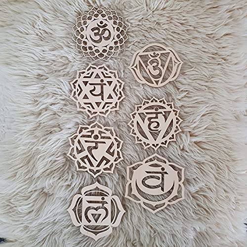 Beautifully Wood Carved 7 Chakra Symbols Set.