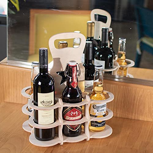 Whittlewud Portable bottle holder Wooden Wine Rack, Wooden beer and wine caddy- Easy Travel Storage !Rustic Bottle