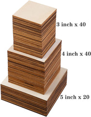 Cliths 100 Pieces Unfinished Square Wood Pieces 3 Size Blank Wood Slices for Coasters DIY Crafts and Home Decor Painting