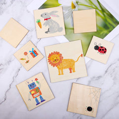 Cliths 100 Pieces Unfinished Square Wood Pieces 3 Size Blank Wood Slices for Coasters DIY Crafts and Home Decor Painting