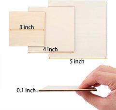 Cliths 100 Pieces Unfinished Square Wood Pieces 3 Size Blank Wood Slices for Coasters DIY Crafts and Home Decor Painting