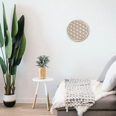 Cliths Fourth Level 12 Inch Flower of Life, Sacred Geometry Wood Wall Art, Spiritual Home Decor for Yoga/Meditation, Chakra