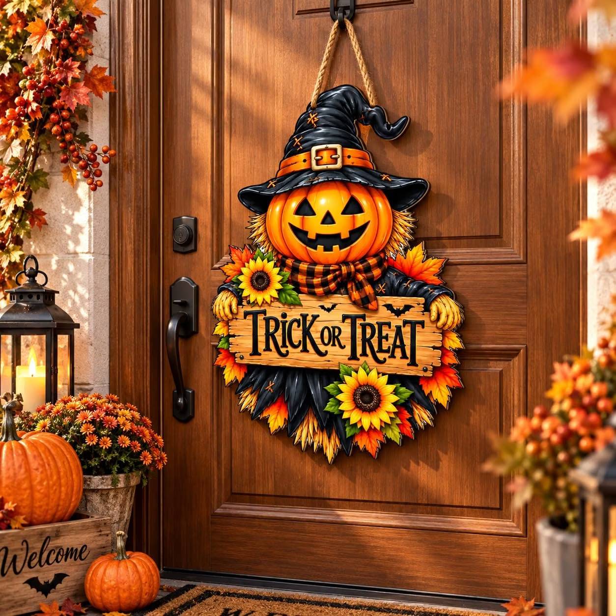 halloween pumpkin scarecrow door decoration