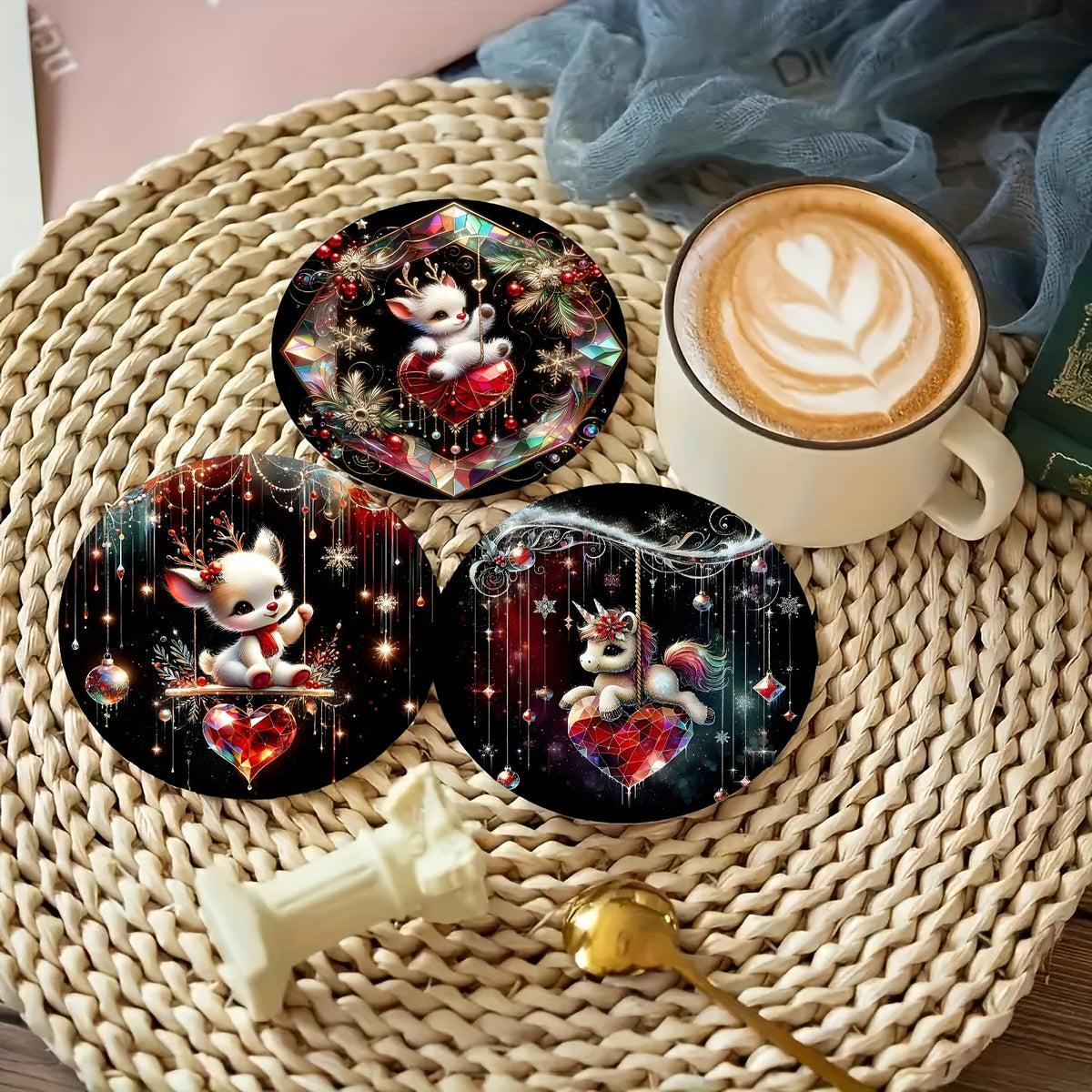 American Elm Christmas Gnome Printed Sunboard Coasters Set of 6 | 3 mm Thick, Drink Coasters, Christmas Theme