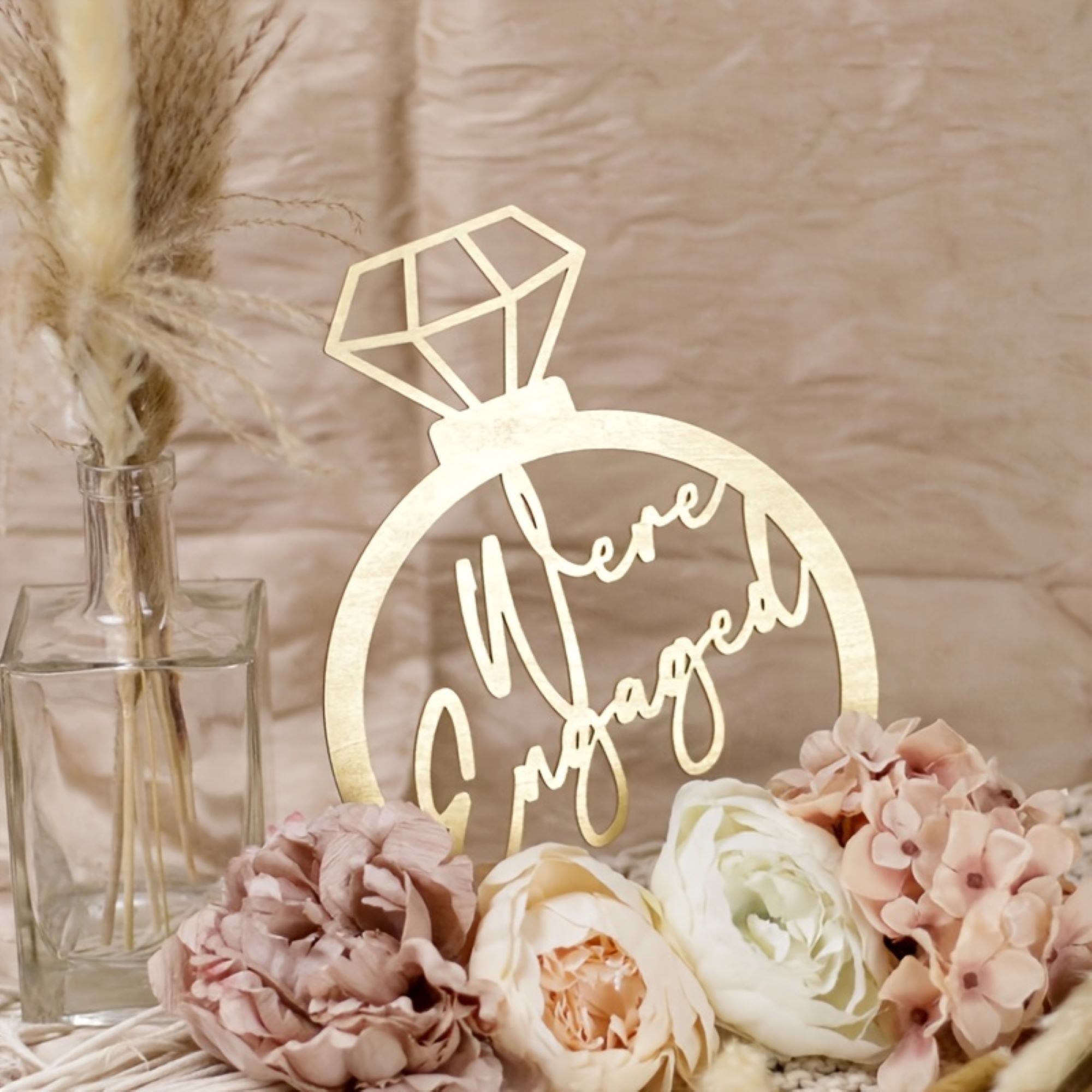 We're Engaged Wooden Ring Sign