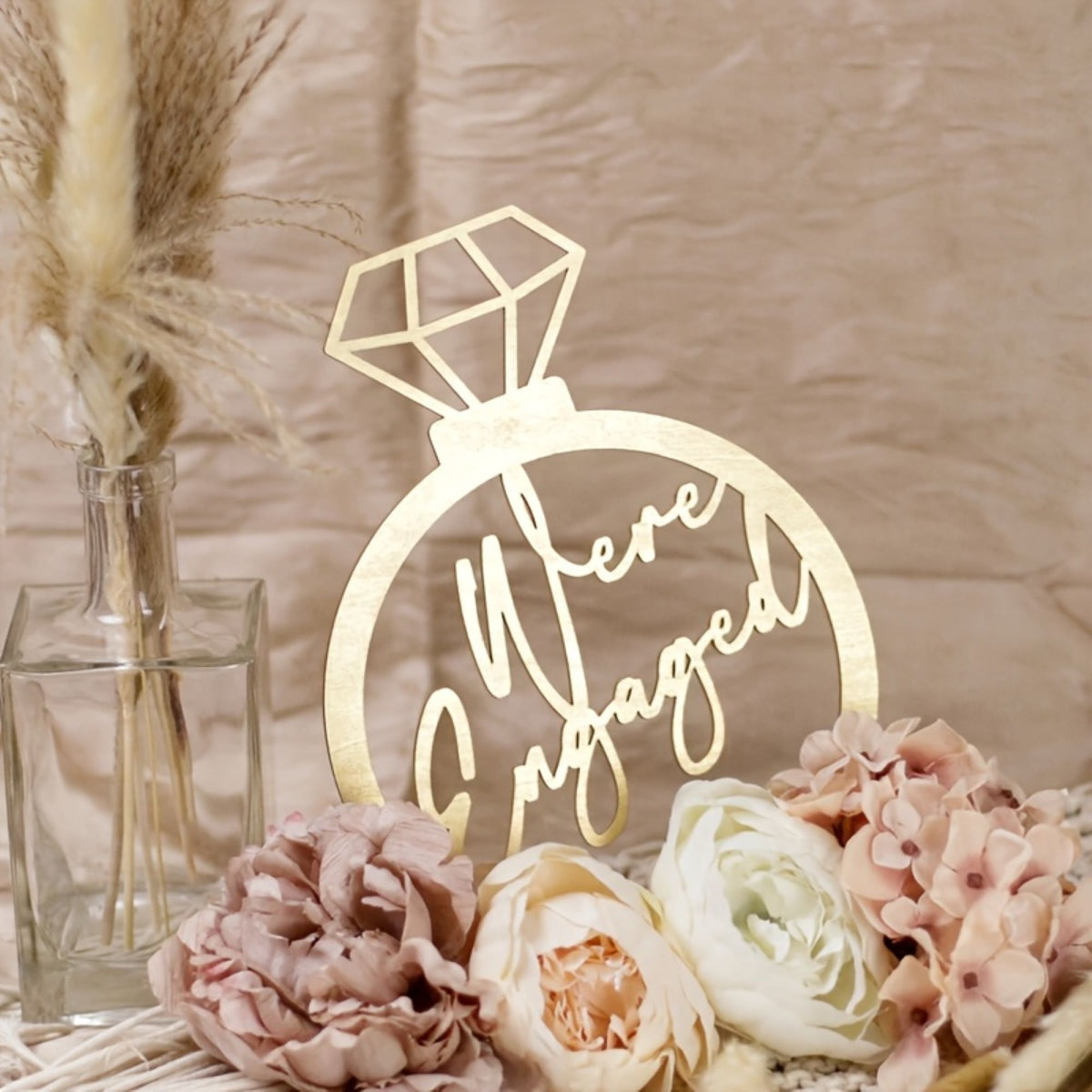 We're Engaged Wooden Ring Sign
