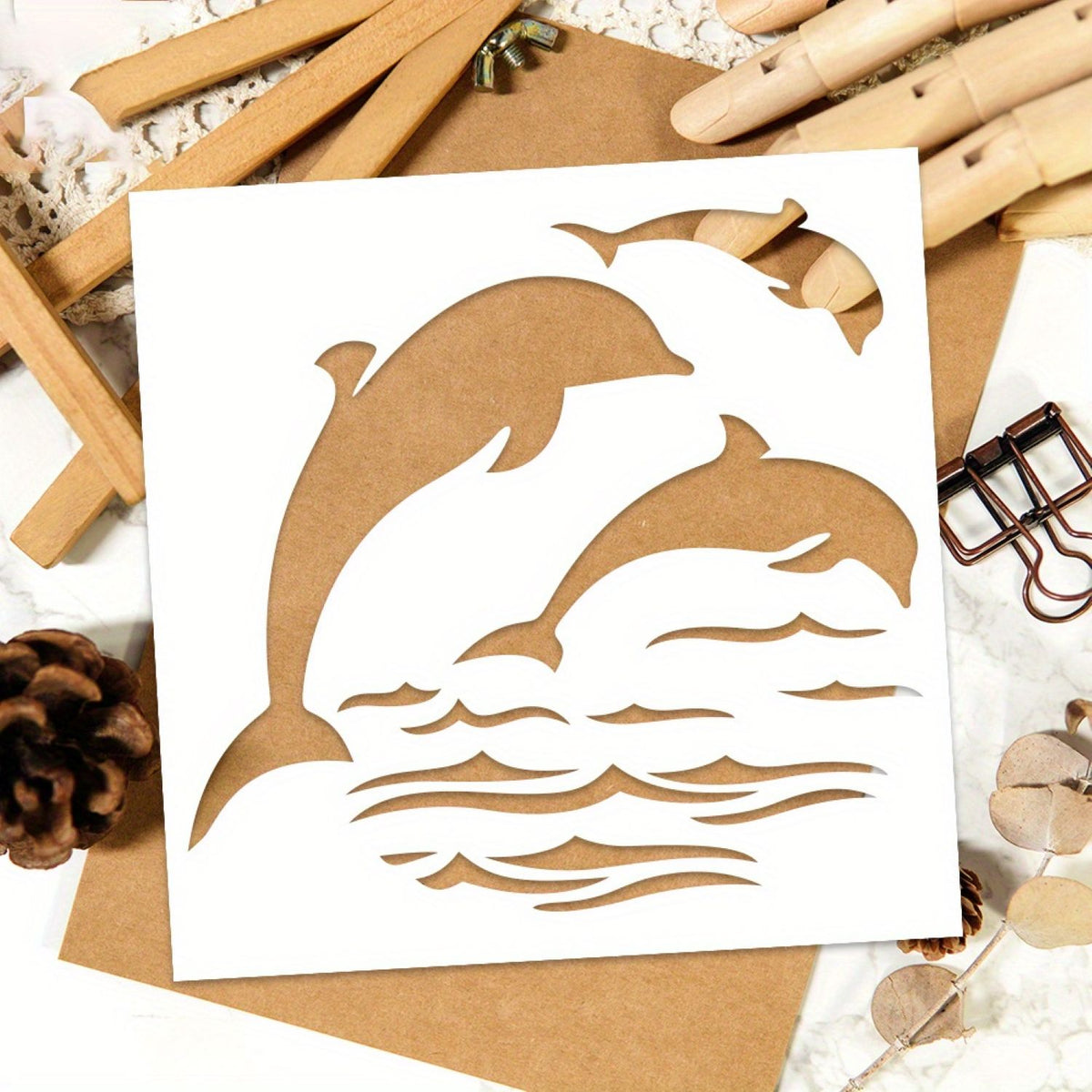 Dolphin stencil template for ocean-themed DIY crafts