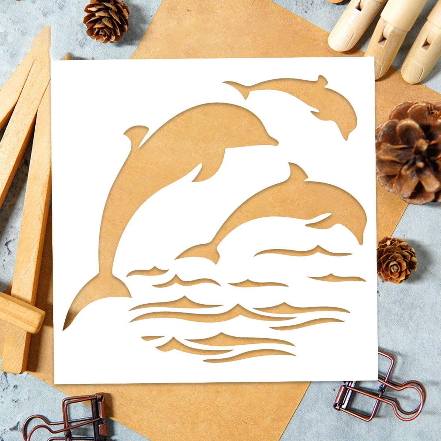 Sea animals stencil for handmade décor & creative painting
