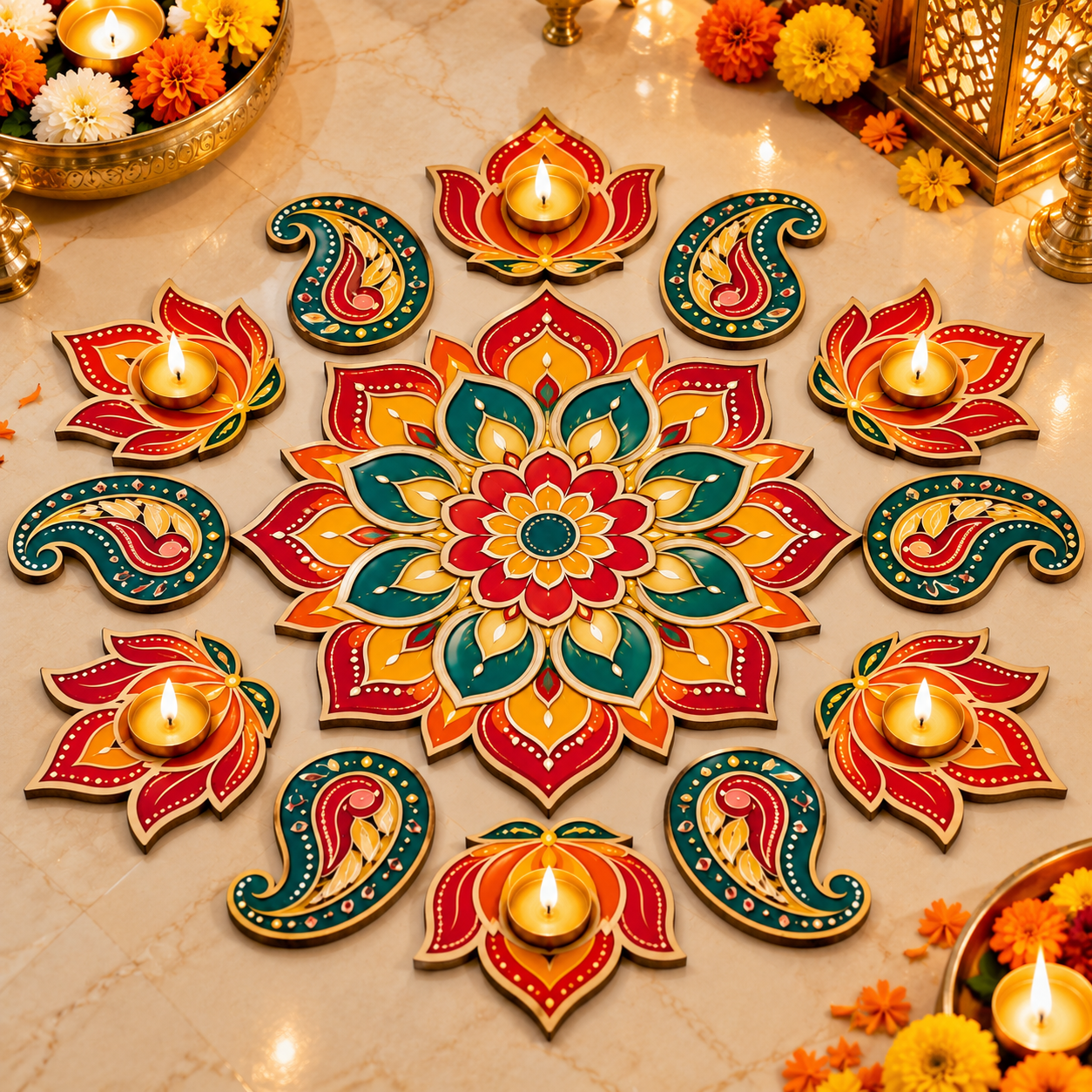 wooden MDF rangoli for Diwali floor decoration