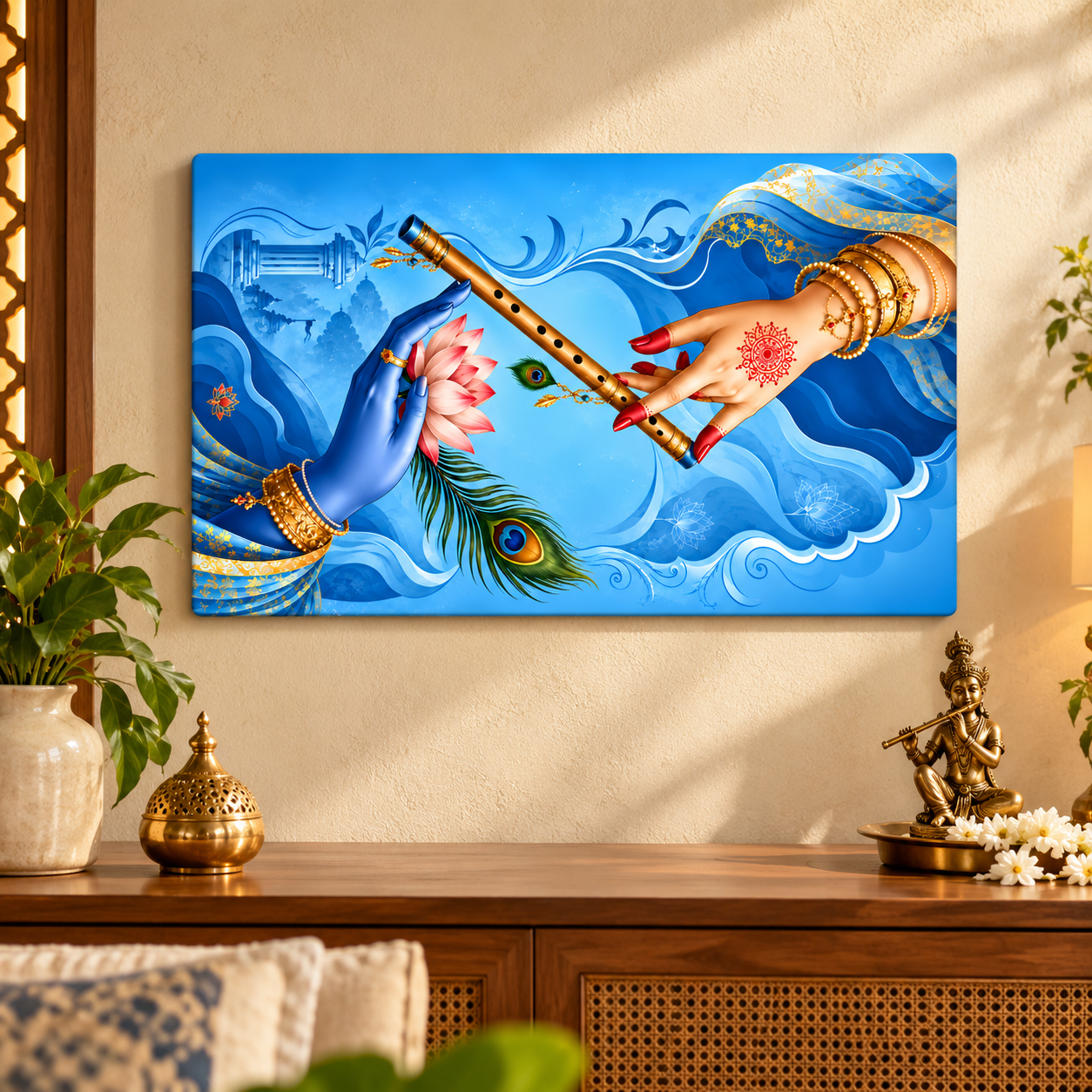 Radha Krishna hands flute wall art for home decor