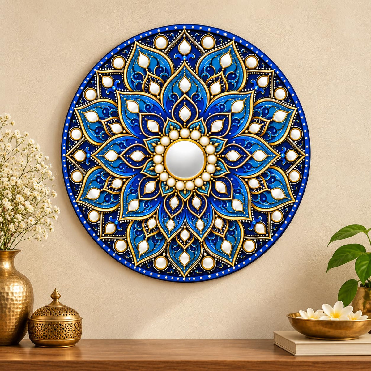 Blue Mandala MDF Wall Hanging Decor for Living Room