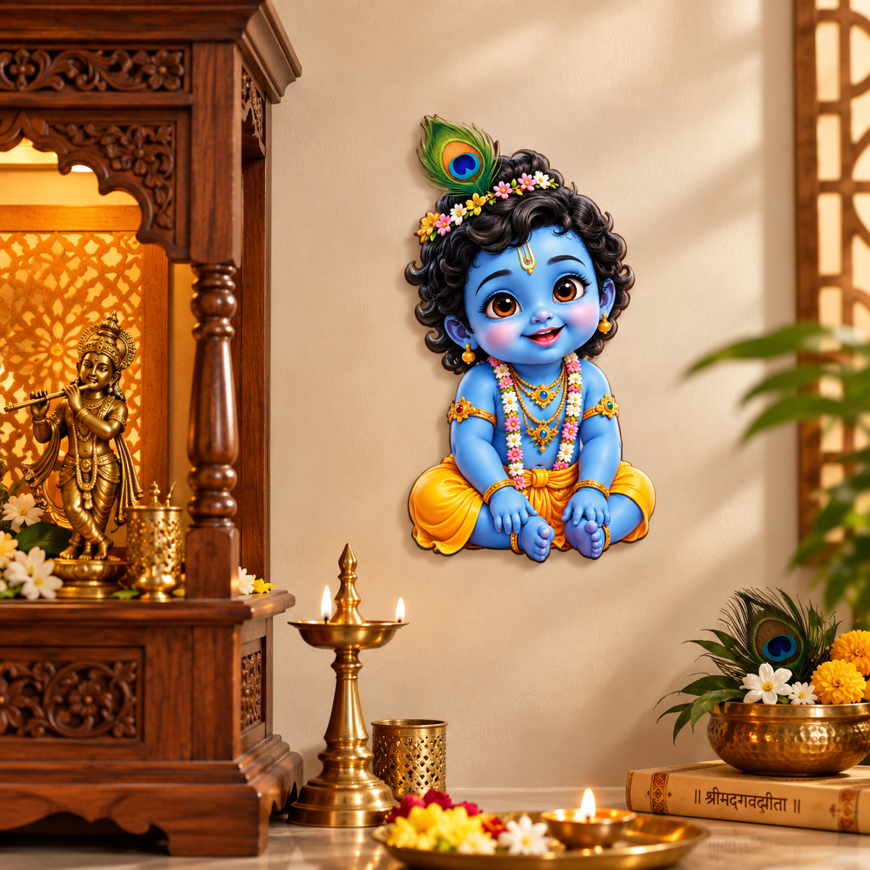 Baby Krishna wooden wall hanging decor