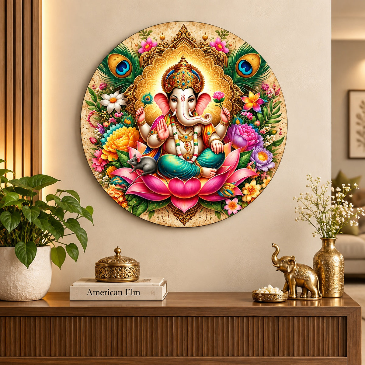 lord ganesha round wall art