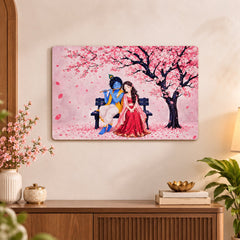 Radha Krishna cherry blossom wall art painting