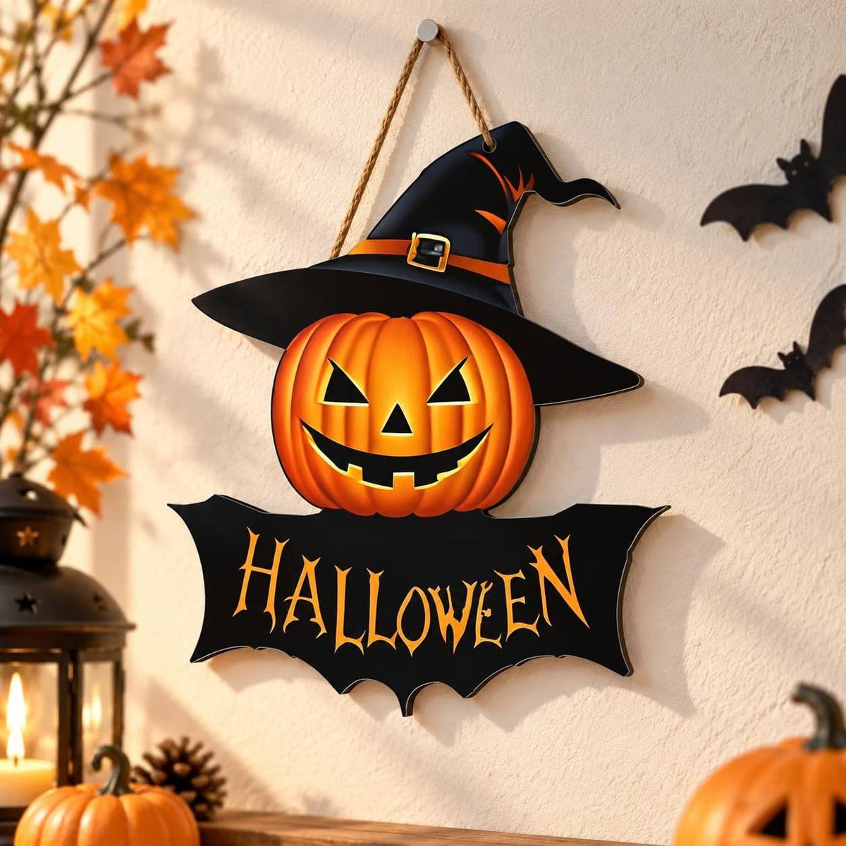 halloween pumpkin witch hat wall hanging