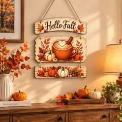 pumpkin coffee fall wall hanging MDF