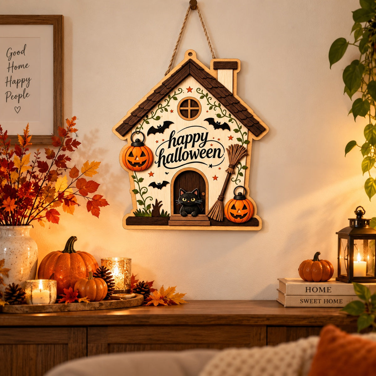 Happy Halloween House wall hanging MDF