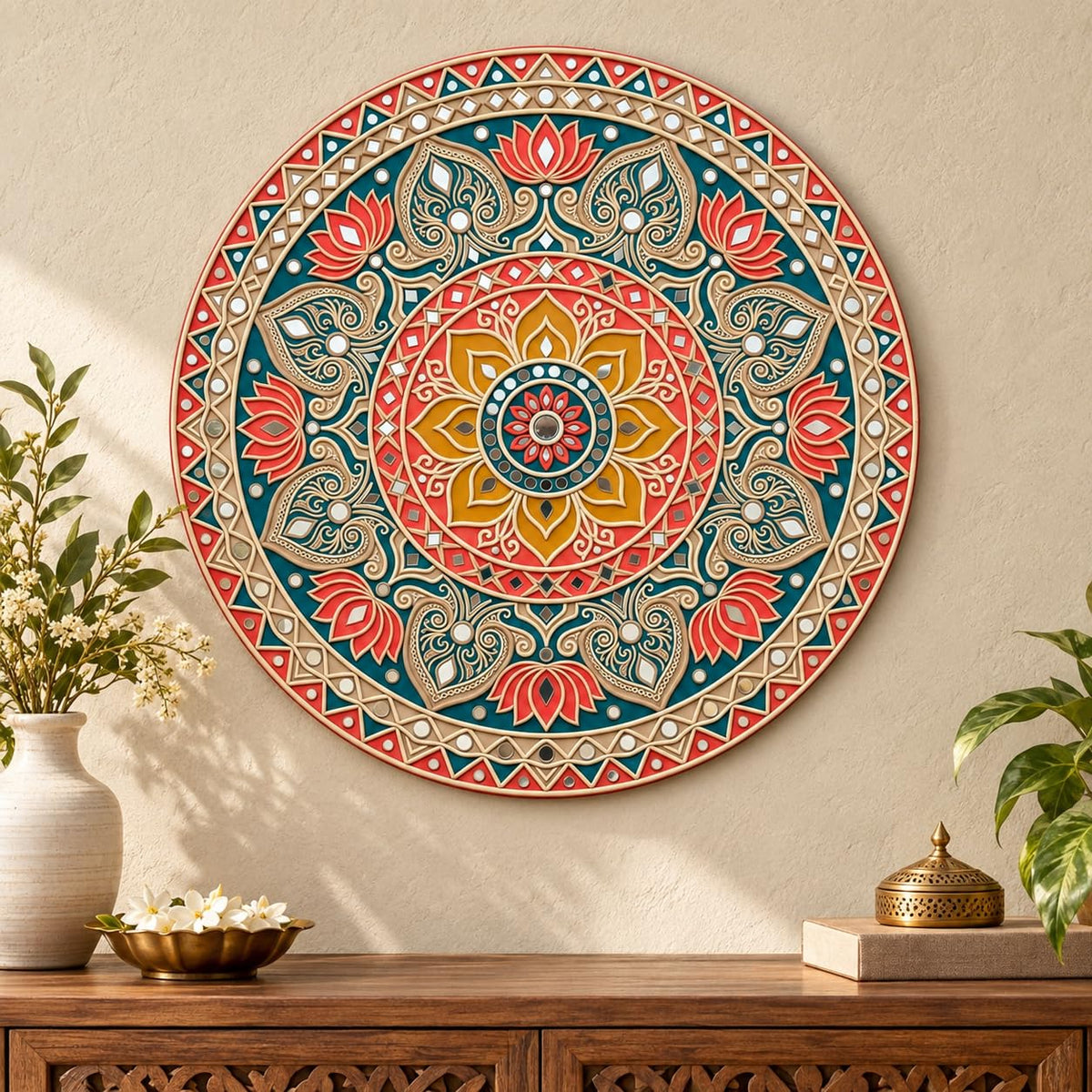 lotus mandala wall art MDF wood circular